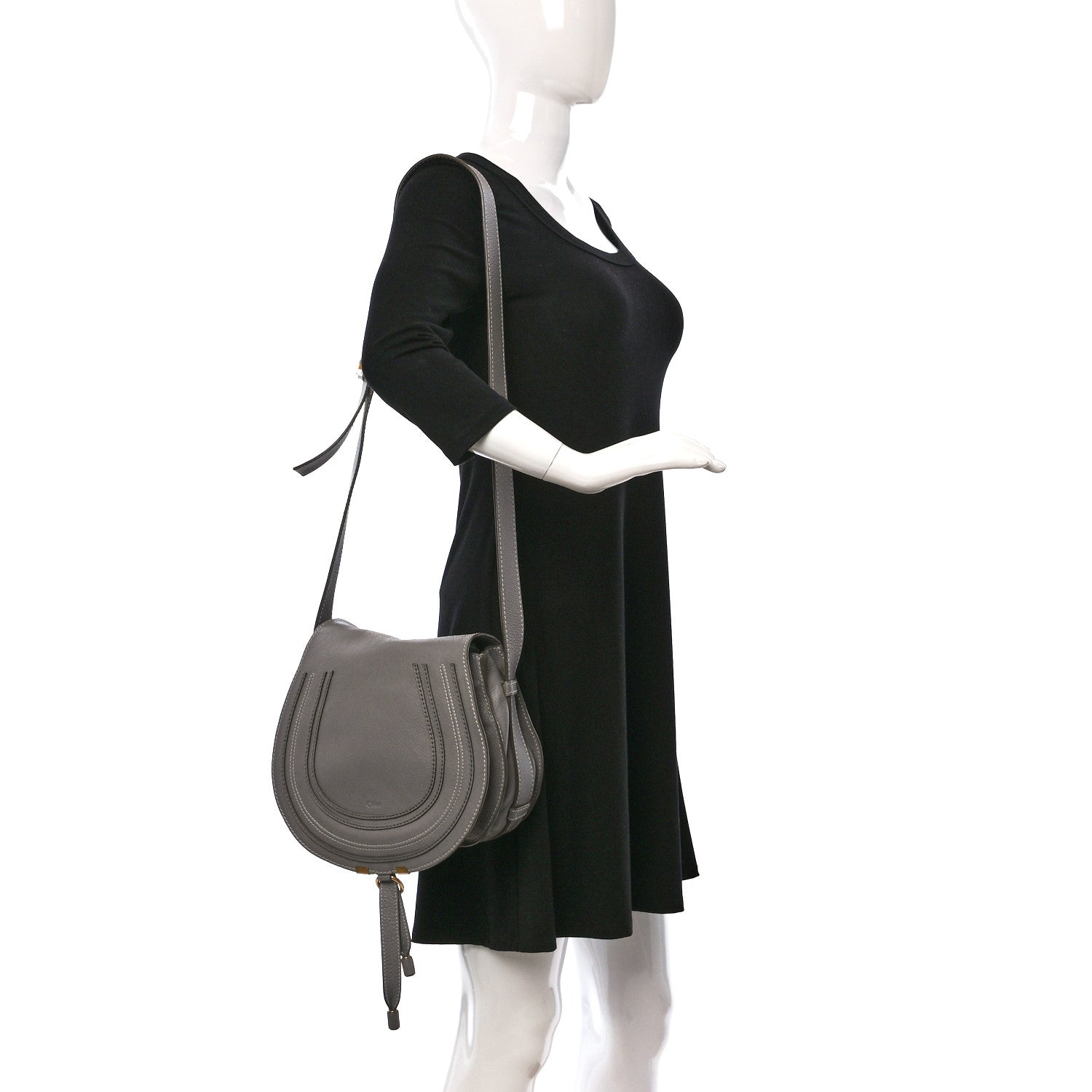 Chloe Calfskin Medium Marcie Round Crossbody Bag Cashmere Grey 2 of 11