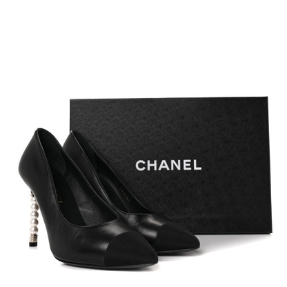 Chanel Lambskin Grosgrain Cap Toe Pearl Pumps 38.5 Black 11 of 11