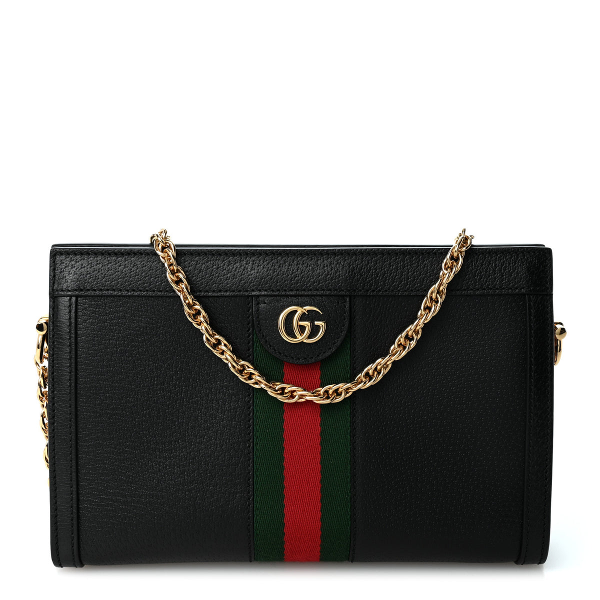 Gucci Calfskin GG Web Small Ophidia Chain Shoulder Bag Black 1 of 10