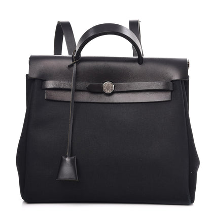Hermes Toile Vache Calfskin Herbag 30 PM Backpack Black 1 of 13