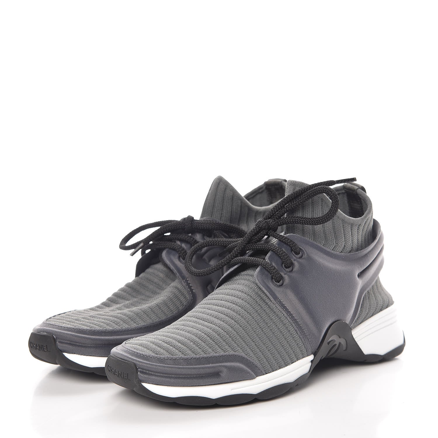 Chanel Stretch Fabric CC Sneakers 35 Grey 3 of 8