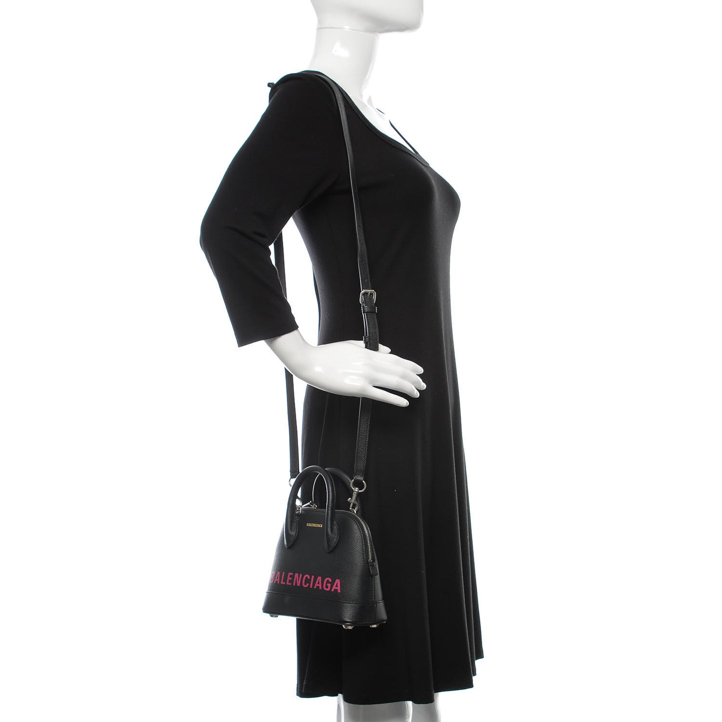Signature Grained Calfskin Logo XXS Ville Top Handle Bag Black Rose Shocking