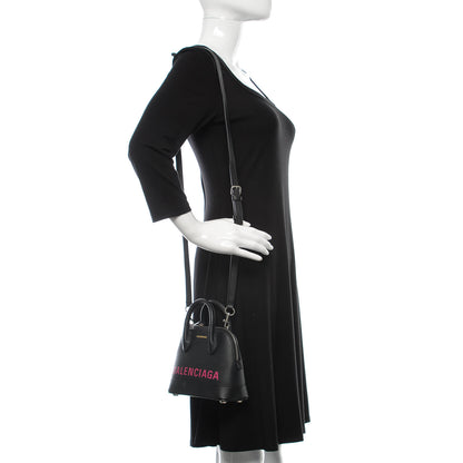 Balenciaga Signature Grained Calfskin Logo XXS Ville Top Handle Bag Black Rose Shocking 2 of 10