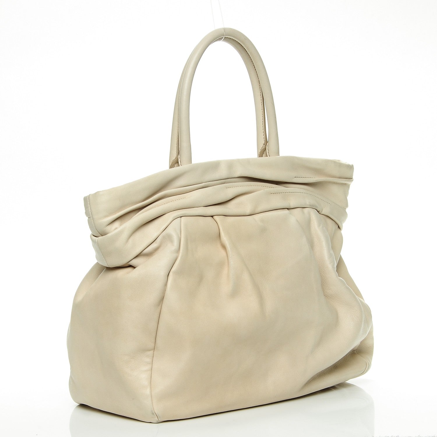 Prada Soft Calf Pleated Shopping Tote Talco 3 of 9