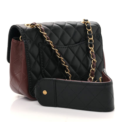 Chanel Calfskin Quilted Small Strap Into Flap Bag Black Burgundy 3 of 9