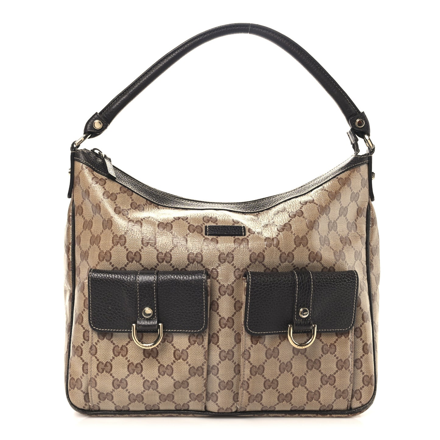 Crystal Monogram Medium Abbey Pocket Hobo Tote Dark Brown