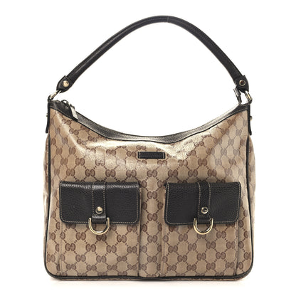 Gucci Crystal Monogram Medium Abbey Pocket Hobo Tote Dark Brown 1 of 11