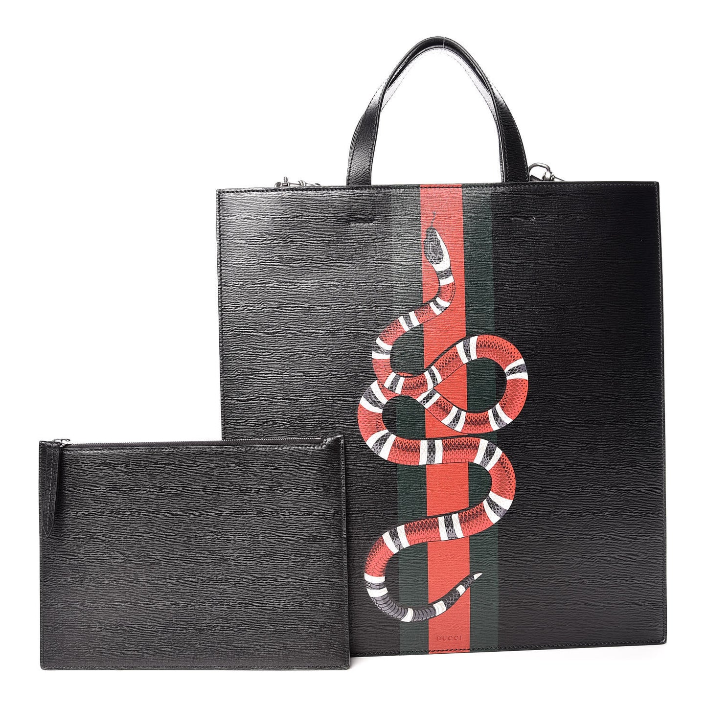 Calfskin Kingsnake Print Vertical Tote Black