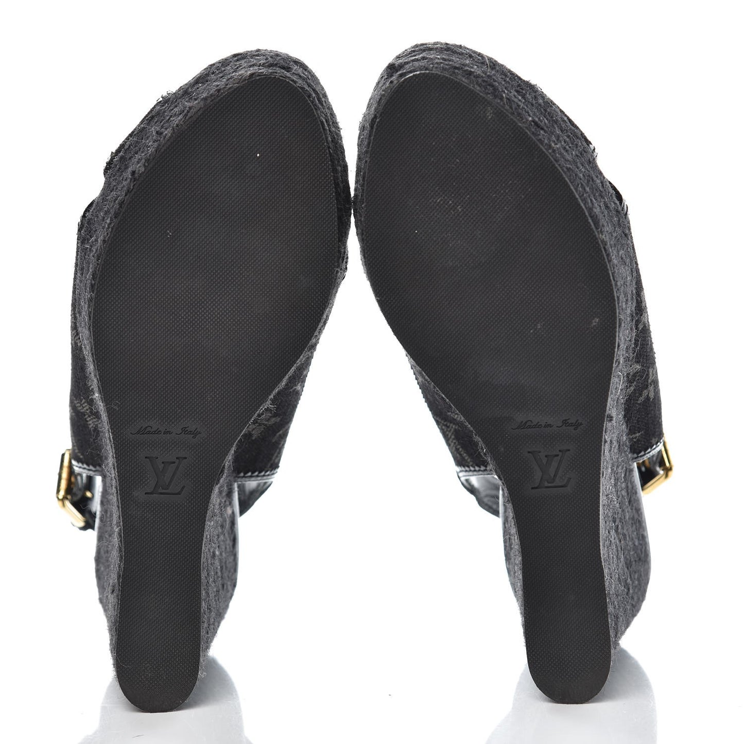 Denim Patent Espadrille Wedges 38 Black