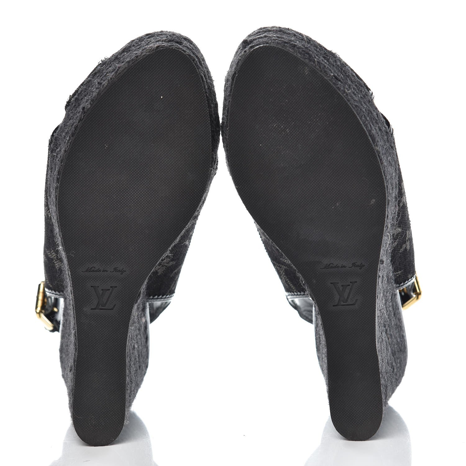 Louis Vuitton Denim Patent Espadrille Wedges 38 Black 5 of 9