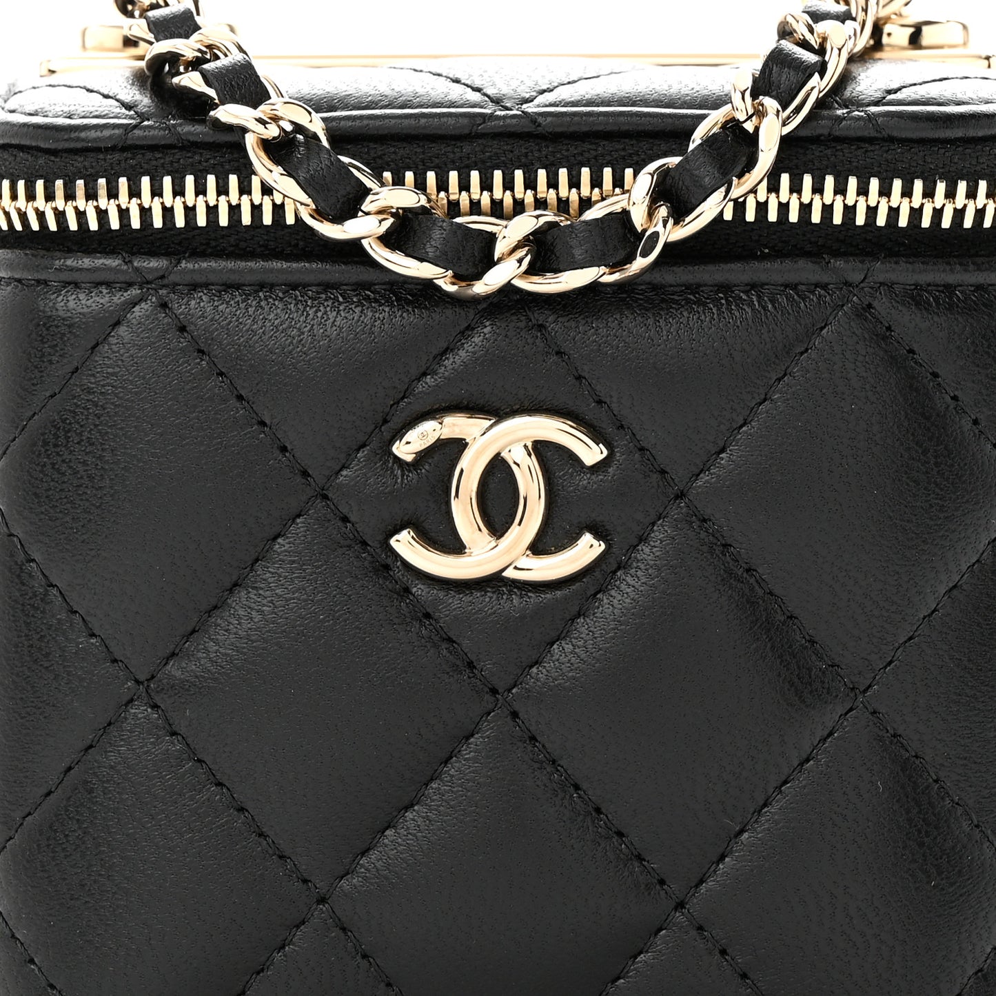 Lambskin Quilted Mini Vanity Case With Chain Black