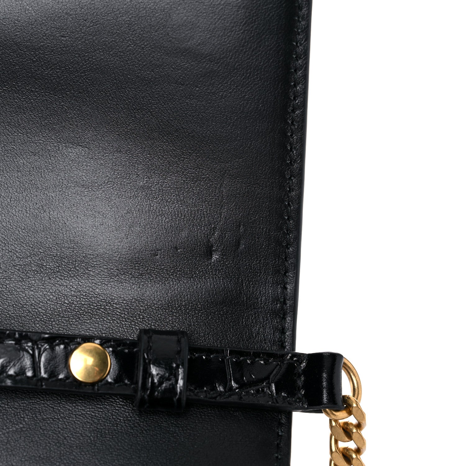 Balenciaga Shiny Calfskin Crocodile Embossed Hourglass Chain Bag Black 8 of 11