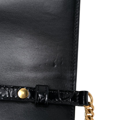 Balenciaga Shiny Calfskin Crocodile Embossed Hourglass Chain Bag Black 8 of 11