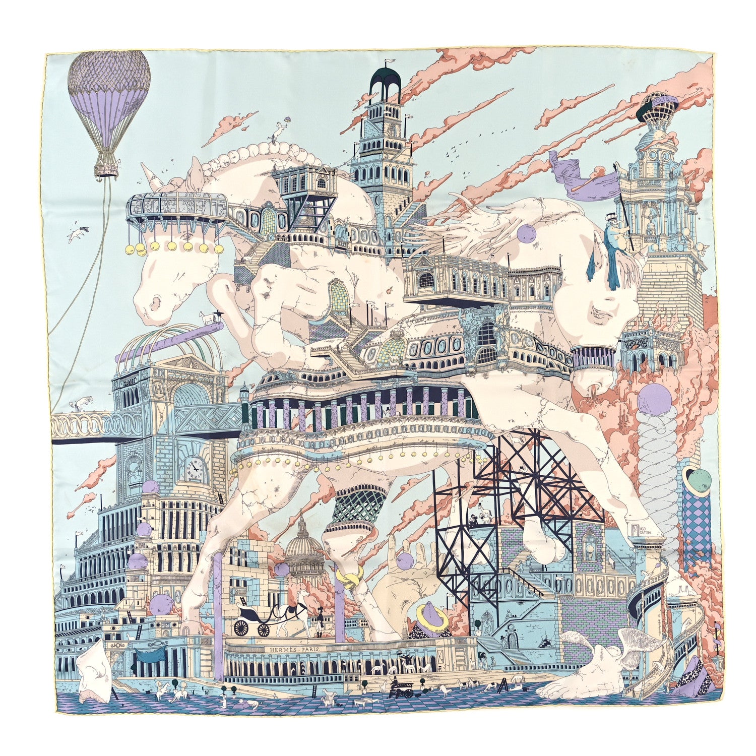 Hermes Silk Hippopolis Scarf 90 Bleu Pale Blanc Parme 1 of 5