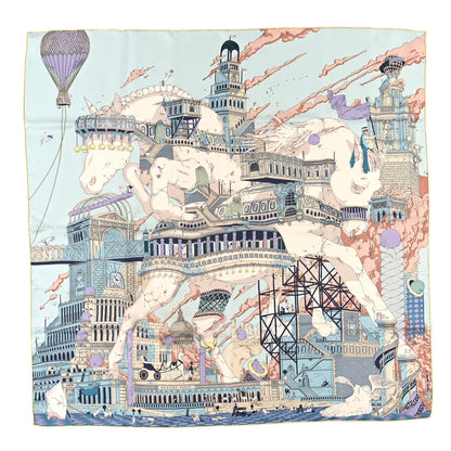 Hermes Silk Hippopolis Scarf 90 Bleu Pale Blanc Parme 1 of 5