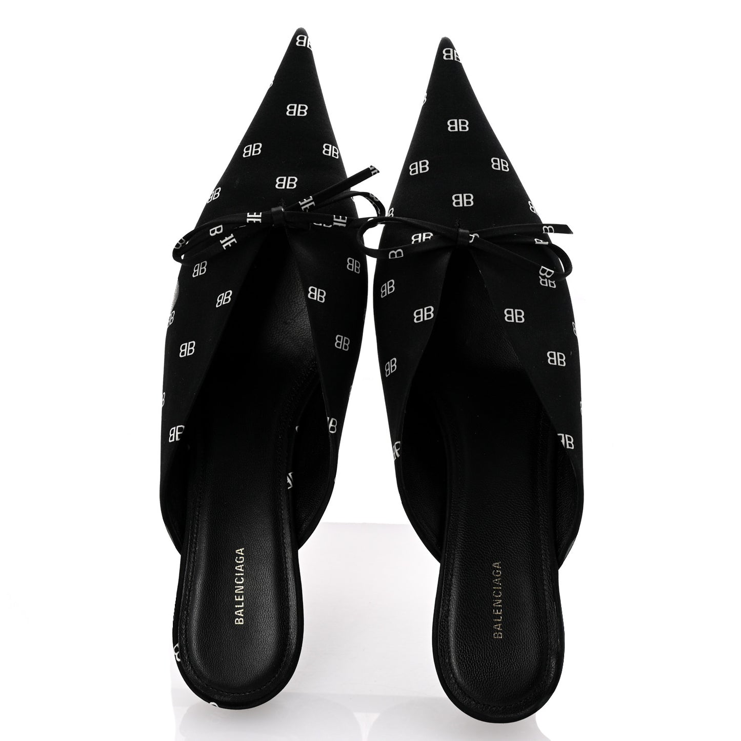 Crepe Satin BB Printed Knife Pointed Toe 40mm Mules 38 Black White