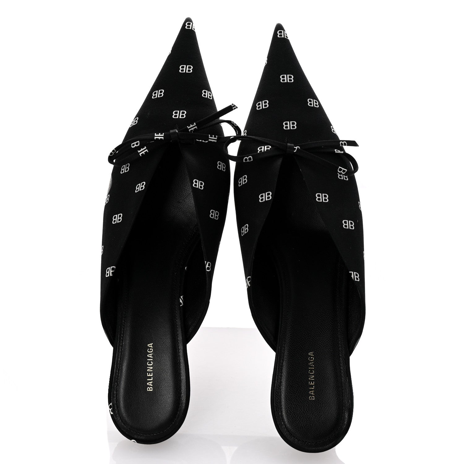Balenciaga Crepe Satin BB Printed Knife Pointed Toe 40mm Mules 38 Black White 2 of 10