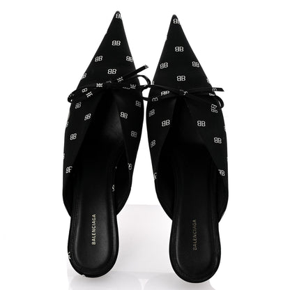 Balenciaga Crepe Satin BB Printed Knife Pointed Toe 40mm Mules 38 Black White 2 of 10