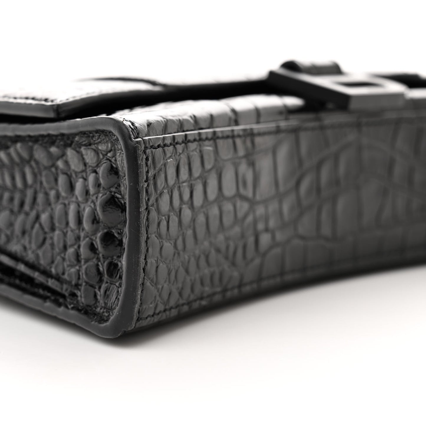 Shiny Calfskin Monochrome Crocodile Embossed Small Hourglass Evening Chain Bag Black