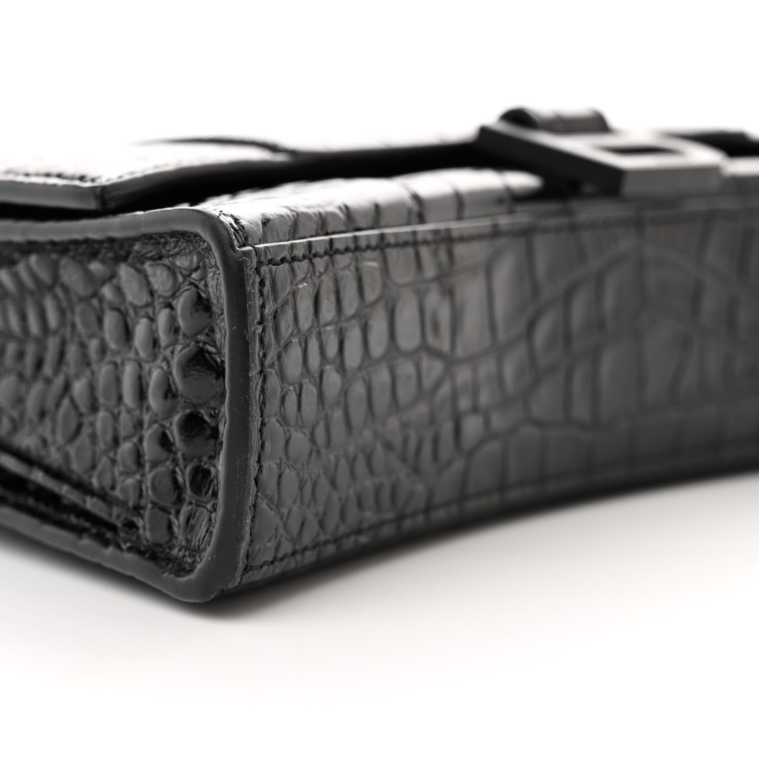 Balenciaga Shiny Calfskin Monochrome Crocodile Embossed Small Hourglass Evening Chain Bag Black 9 of 12