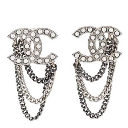Chanel Crystal Chain CC Earrings Silver 1 of 4