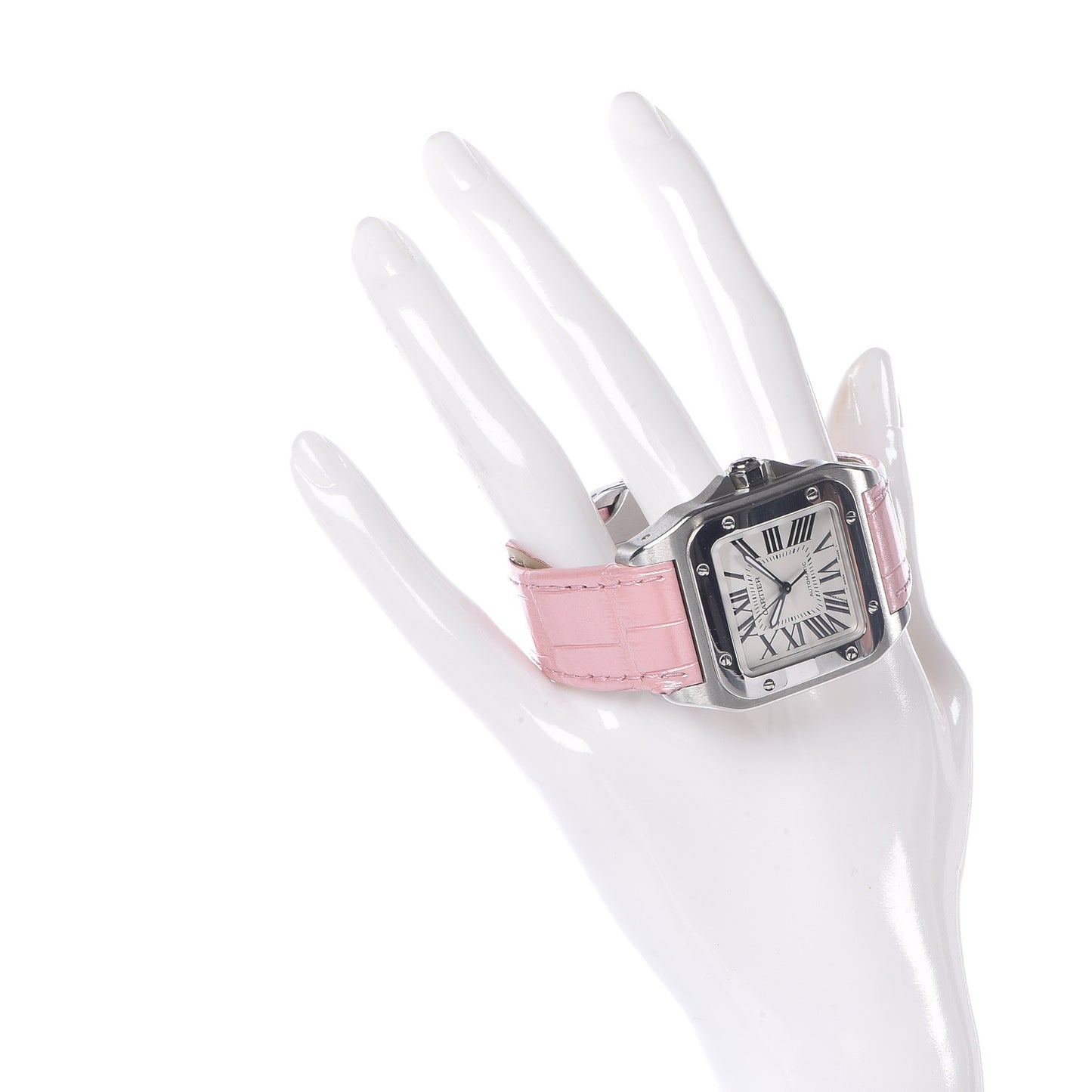 Stainless Steel Alligator 33mm Santos 100 Automatic Watch Pink