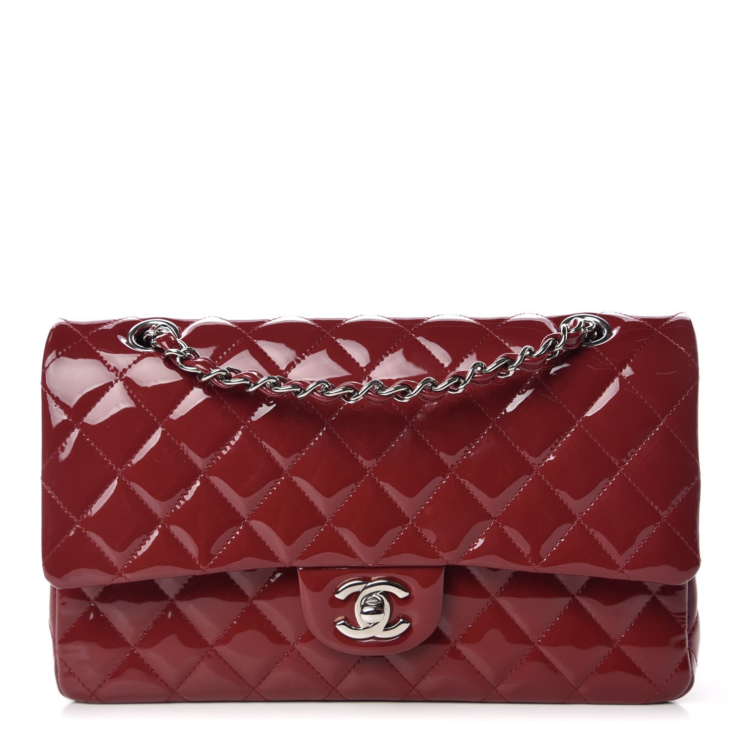 Chanel Patent Calfskin Quilted Medium Double Flap Burgundy 1 of 9