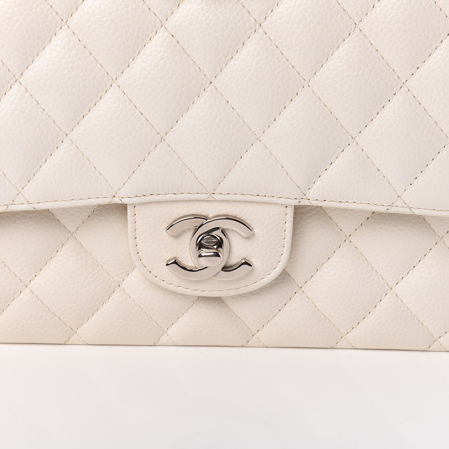 Caviar Quilted Medium Double Flap White