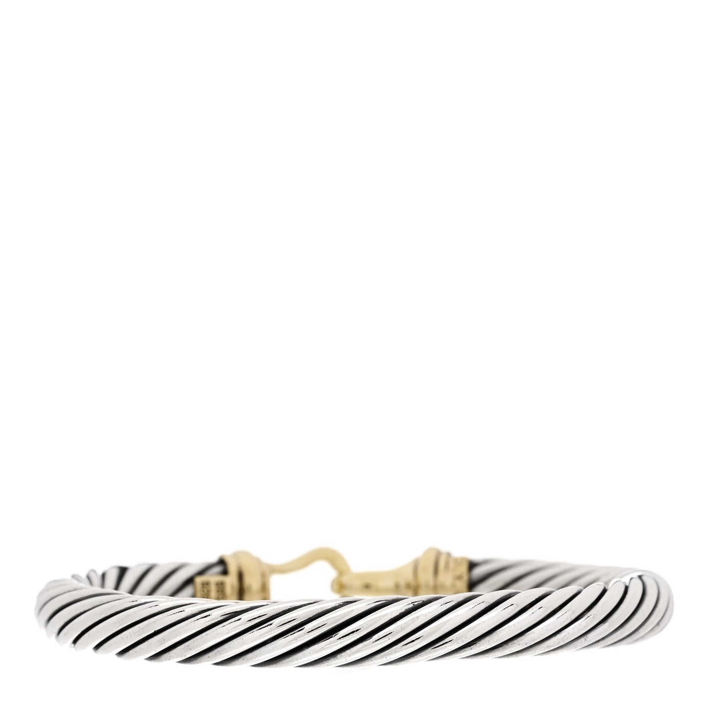 Sterling Silver 14K Yellow Gold 7mm Cable Classic Buckle Bracelet