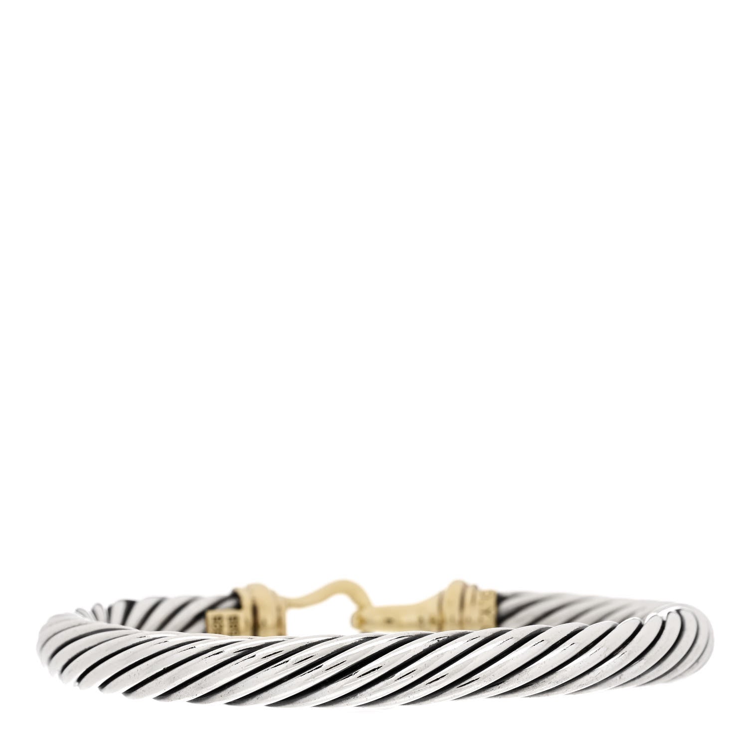 David Yurman Sterling Silver 14K Yellow Gold 7mm Cable Classic Buckle Bracelet 2 of 4