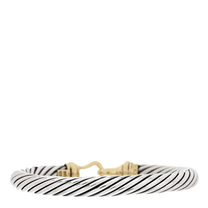 David Yurman Sterling Silver 14K Yellow Gold 7mm Cable Classic Buckle Bracelet 2 of 4