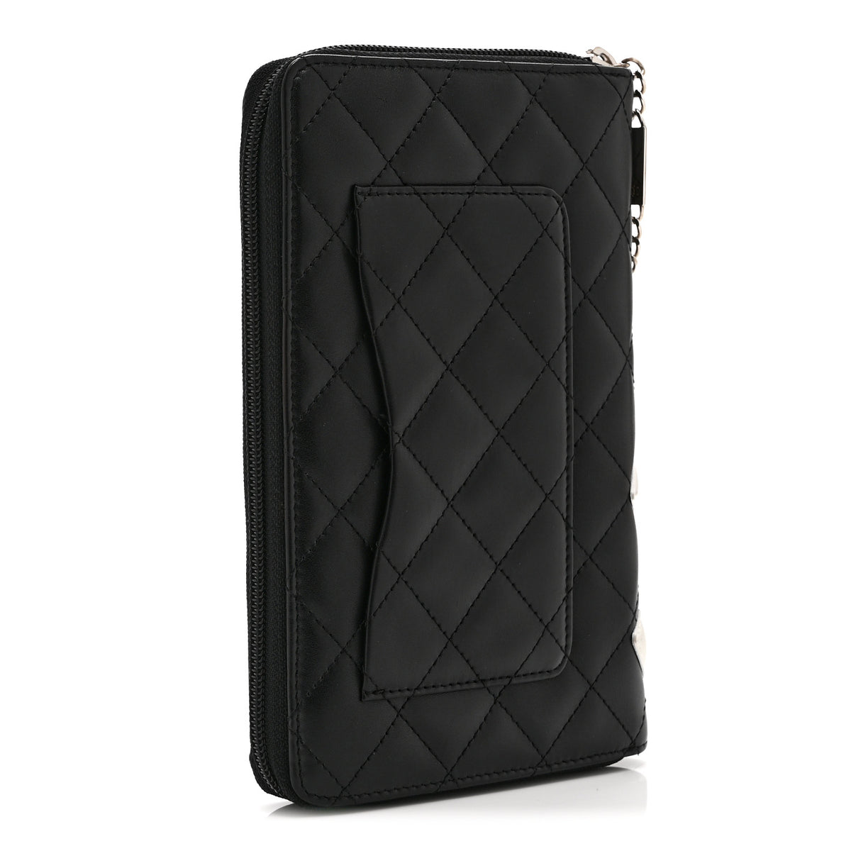 Calfskin Cambon Zip Around Organizer Wallet Black White