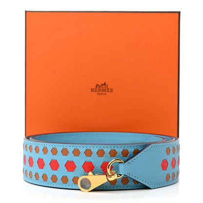 Hermes Epsom 40mm Hexagone Tressage Shoulder Strap Bleu De Nord Rouge De Coeur Gold 6 of 6