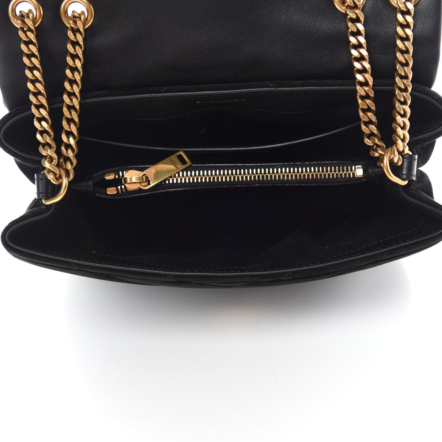 Suede Calfskin Y Quilted Monogram Small Loulou Chain Satchel Black