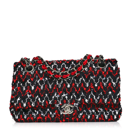 Chanel Tweed Sequin Medium Double Flap Black Red White 1 of 9