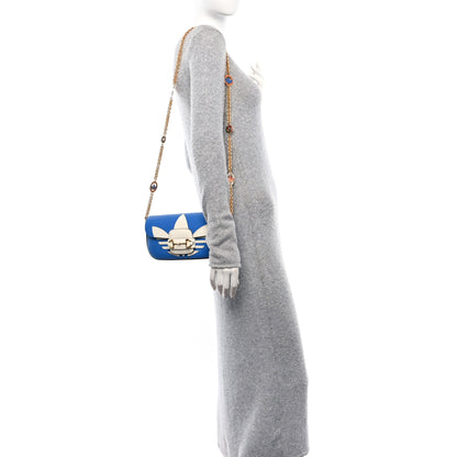 Gucci X ADIDAS Textured Dollar Calfskin Web Small Trefoil Horsebit 1955 Shoulder Bag Blue Off White 2 of 9