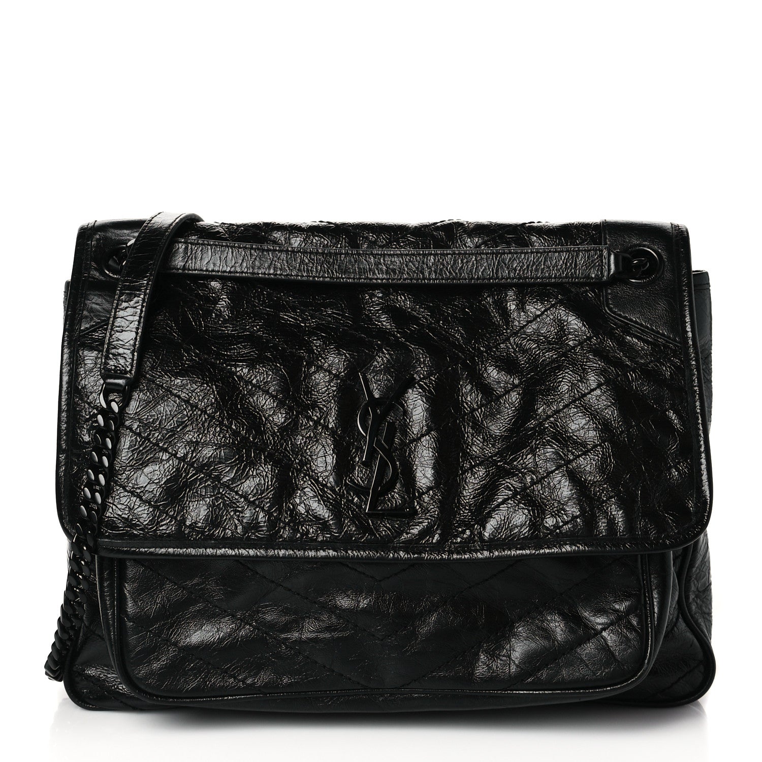 Saint Laurent Crinkled Calfskin Matelasse Monogram Medium Niki Chain Satchel Black 1 of 9