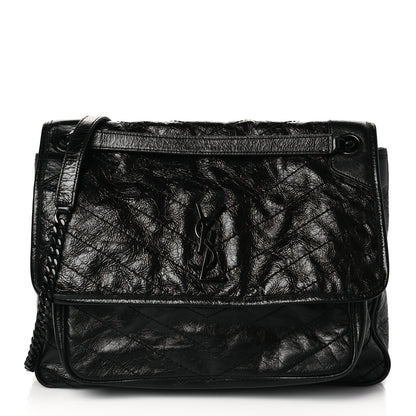 Saint Laurent Crinkled Calfskin Matelasse Monogram Medium Niki Chain Satchel Black 1 of 9