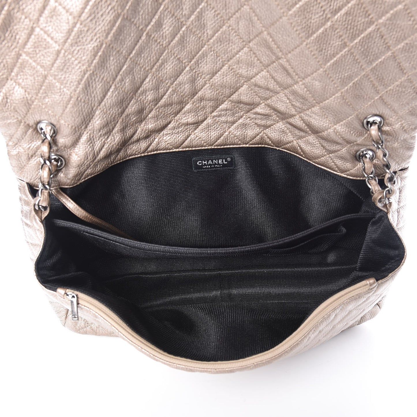 Metallic Calfskin Quilted XXL Travel Flap Bag Gold