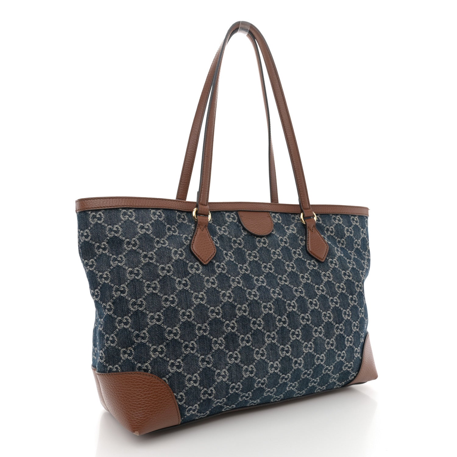 Gucci New Denim GG Monogram Medium Ophidia Shopping Tote Blue Tea Cuir 3 of 15