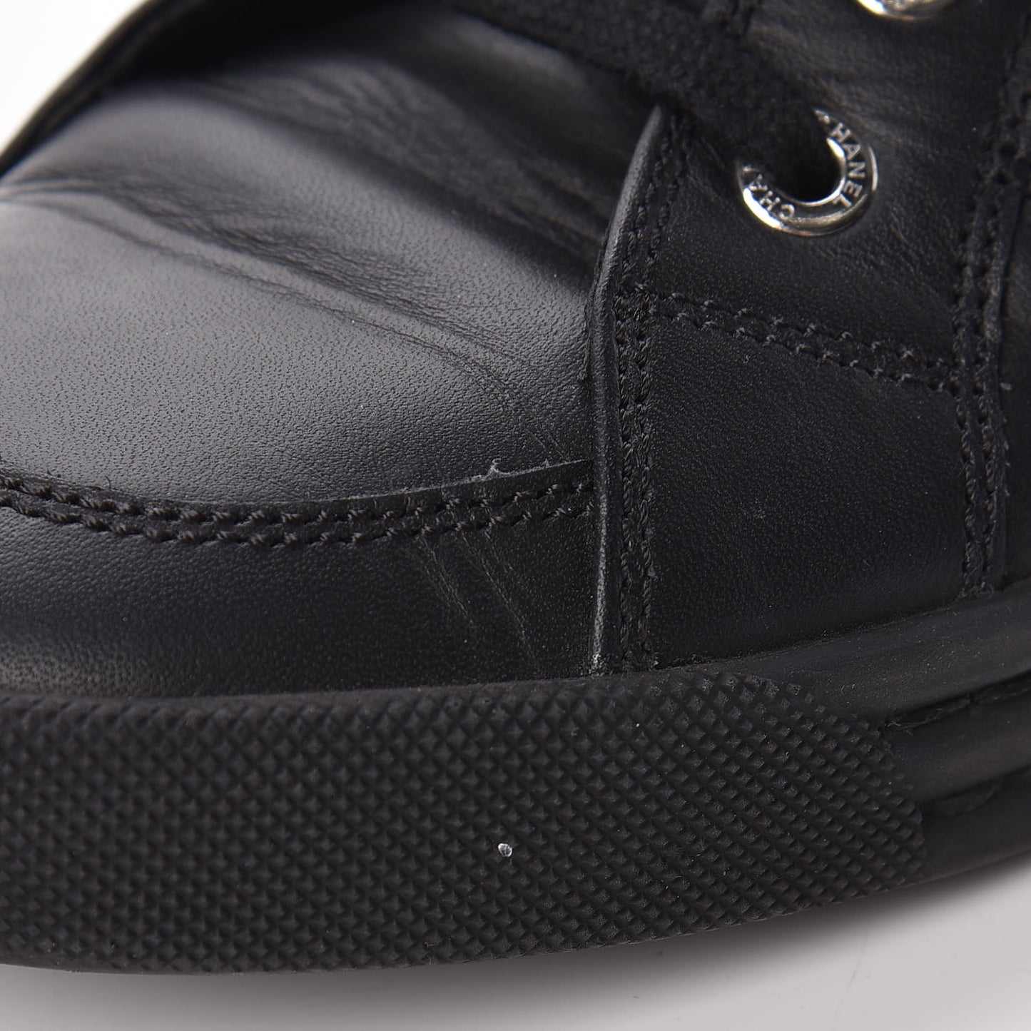 Calfskin Pearl High Top CC Sneakers 36 Black