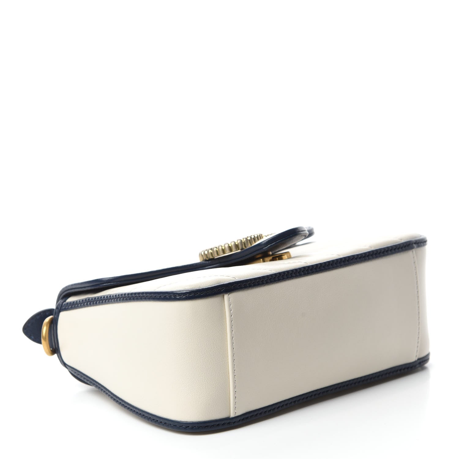 Gucci Vintage Effect Calfskin Matelasse Diagonal Mini Torchon GG Marmont Top Handle Shoulder Bag Mystic White Blue Agata 4 of 11