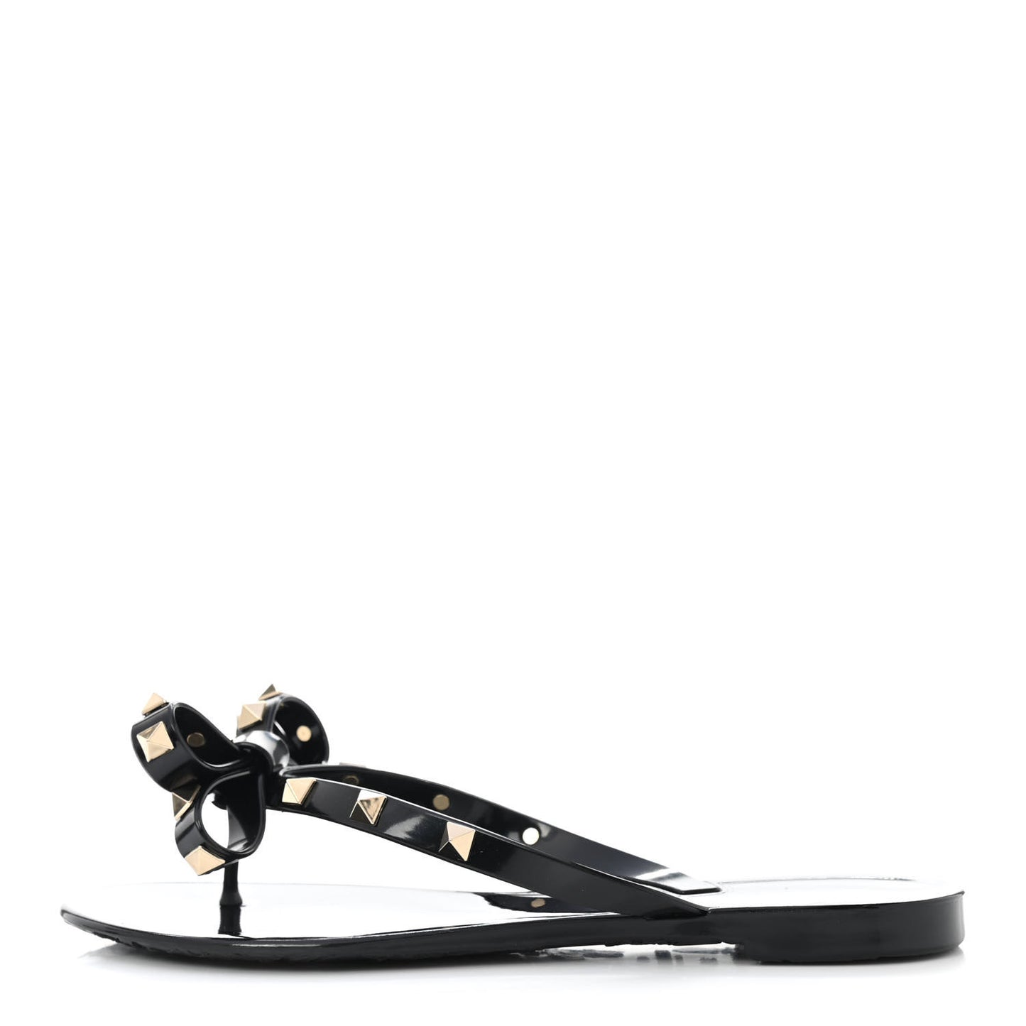 PVC Jelly Rockstud Bow Thong Sandals 36 Black