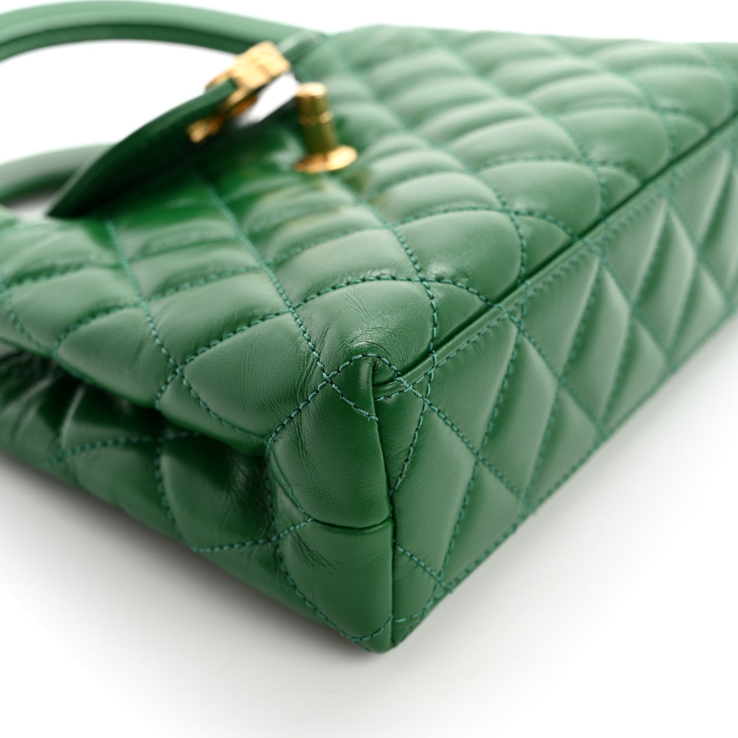 Shiny Aged Calfskin Quilted Nano Kelly Shopper Green