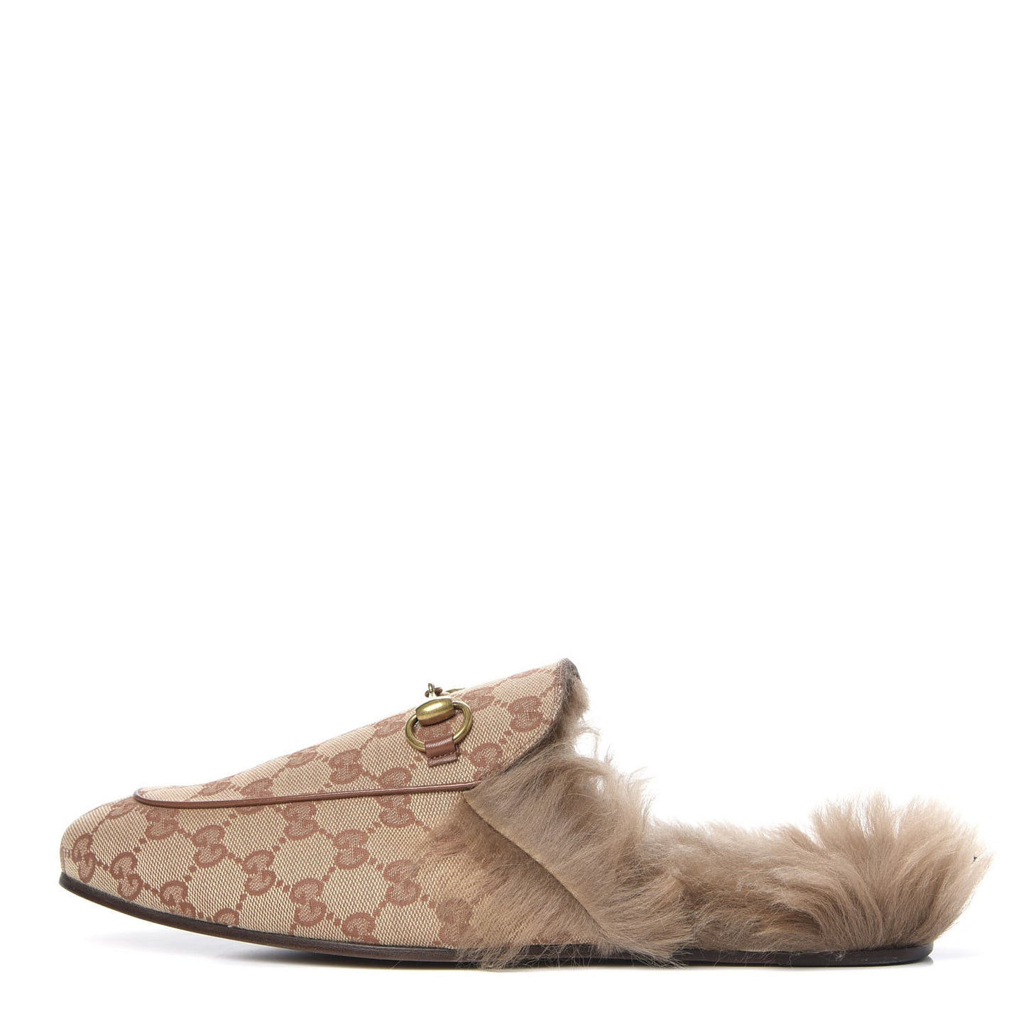 GG Monogram Fur Mens Princetown Slippers 9.5 Beige Ruggine Rust