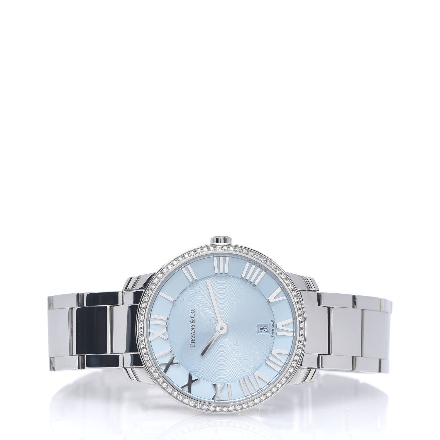 Tiffany Stainless Steel Diamond Bezel 31mm Atlas 2-Hand Quartz Watch Ice Blue 2 of 4