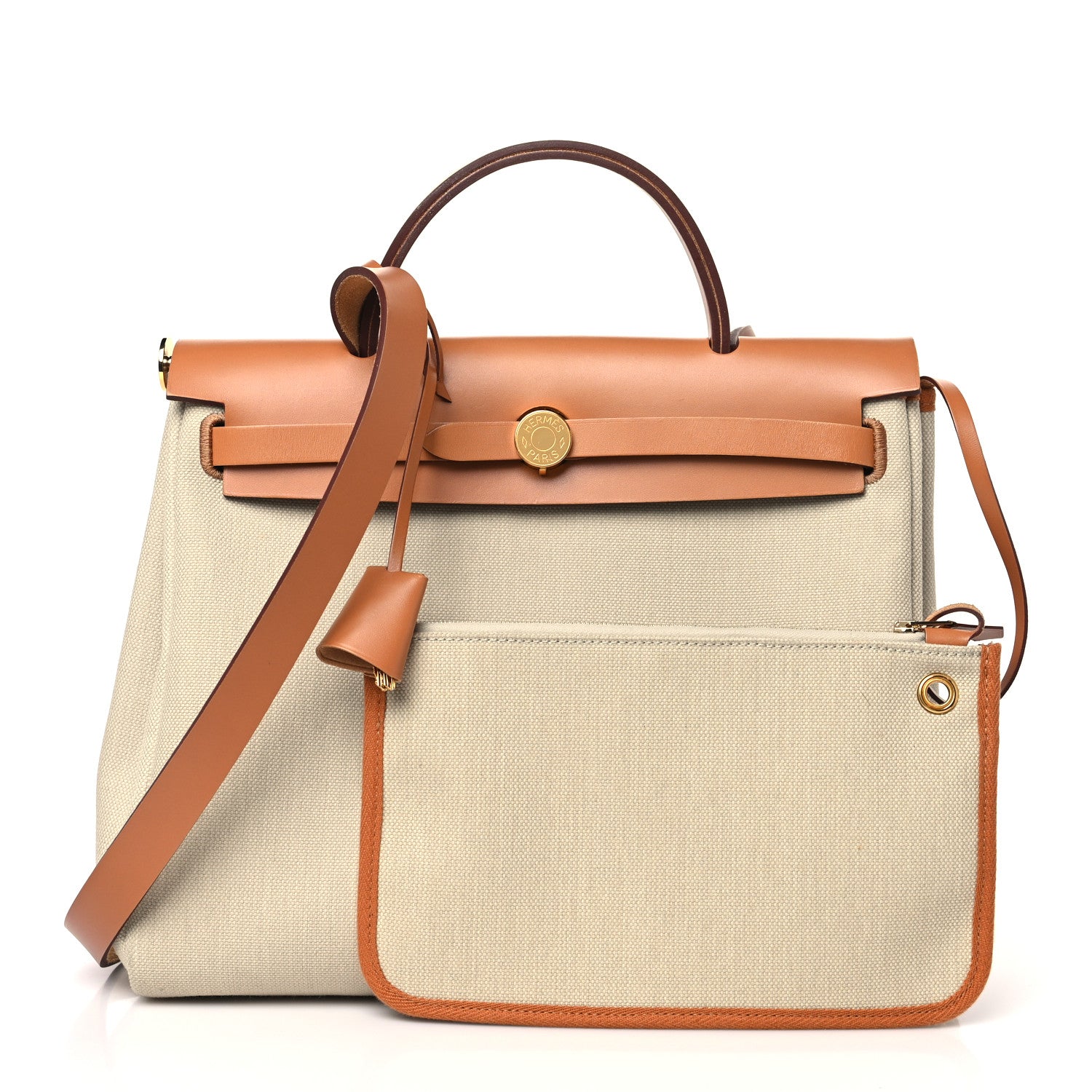 Hermes Military Toile Vache Hunter Herbag Zip Retourne 31 PM Beton Naturel 1 of 10