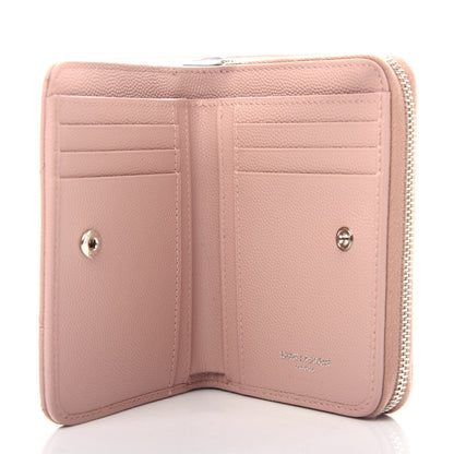 Saint Laurent Grain De Poudre Matelasse Chevron Monogram Compact Zip Around Wallet Pink 5 of 8