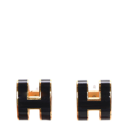 Hermes Gold Lacquered Pop H Earrings Black 1 of 5