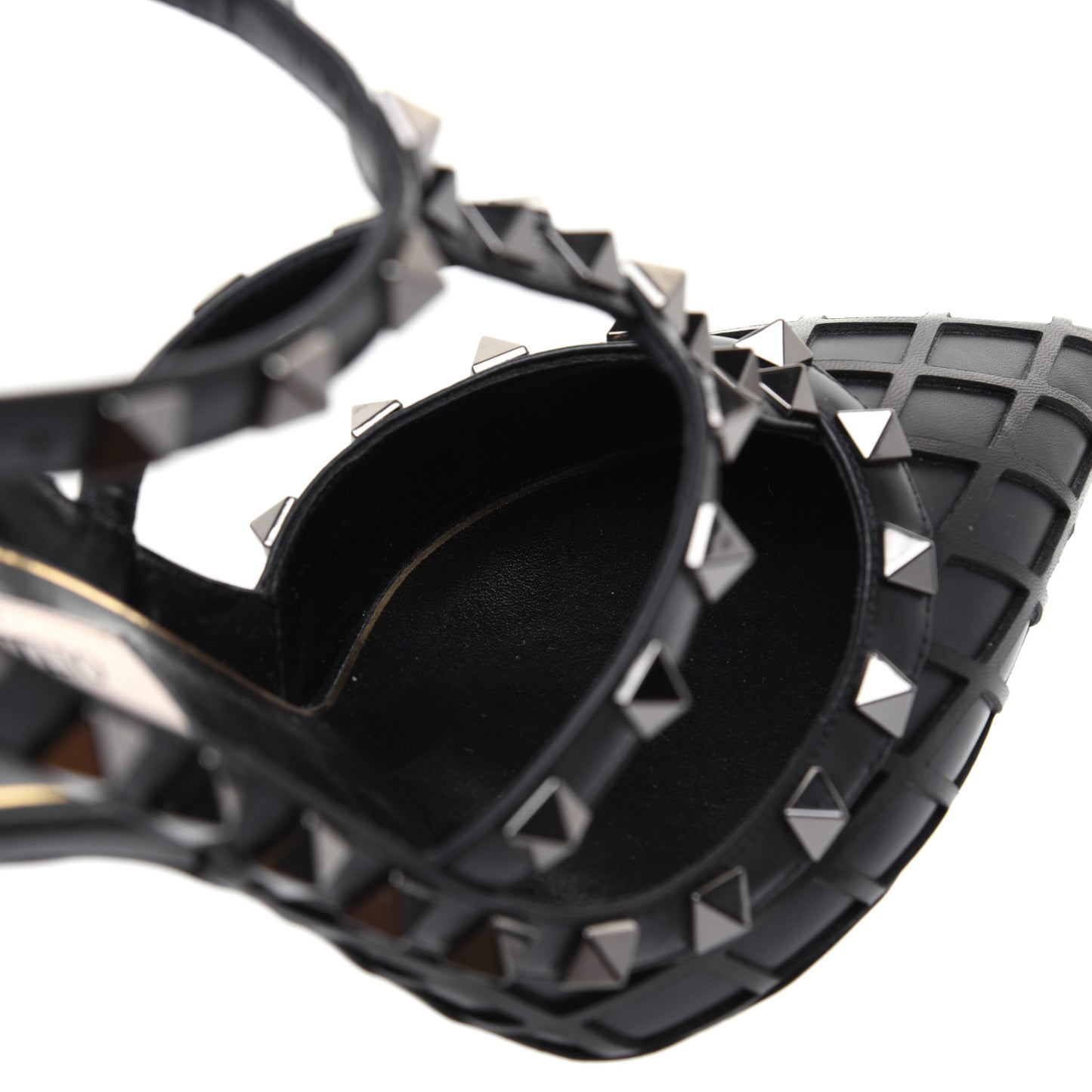 Calfskin Nappa Boudoir Rockstud Ankle Strap 100mm Pumps 38 Black